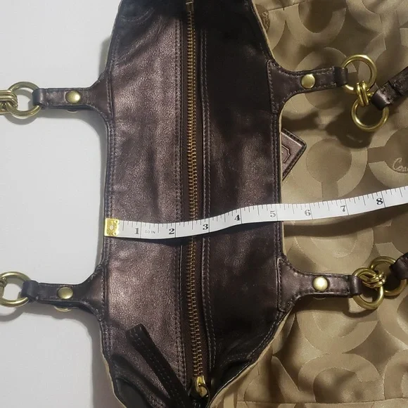 Coach Mia Op Art Lurex Brown Sateen Leather Trim Gold Hardware 15758 w/Dust Bag - Picture 4 of 8